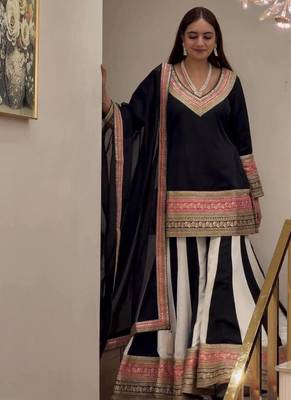 Black Color Embroidery And Thread Work Silk Blend Salwar Suit 2