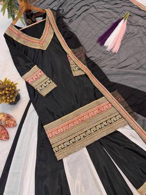 Black Color Embroidery And Thread Work Silk Blend Salwar Suit 3