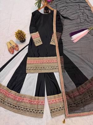 Black Color Embroidery And Thread Work Silk Blend Salwar Suit 4
