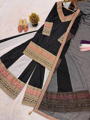 Black Color Embroidery And Thread Work Silk Blend Salwar Suit 5