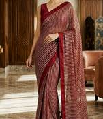 Maroon sequins embroidered georgette saree with banglori satin unstitched blouse