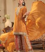 Ethnic Motifs Embroidered Round Neck Zari Straight Kurta & Palazzos With Dupatta