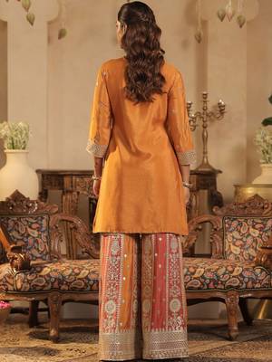 Ethnic Motifs Embroidered Round Neck Zari Straight Kurta & Palazzos With Dupatta 4