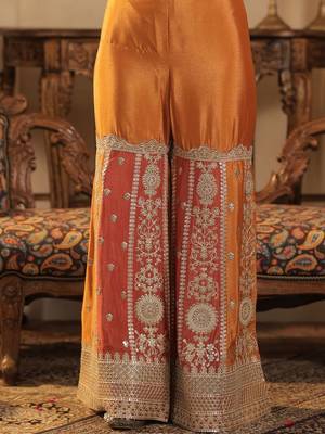 Ethnic Motifs Embroidered Round Neck Zari Straight Kurta & Palazzos With Dupatta 5