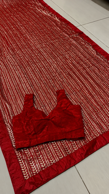 Maroon sequins embroidered georgette saree with banglori satin unstitched blouse 3