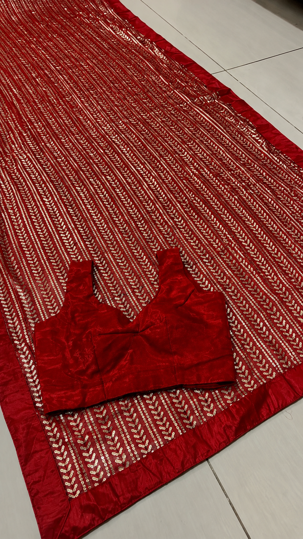 Maroon sequins embroidered georgette saree with banglori satin unstitched blouse