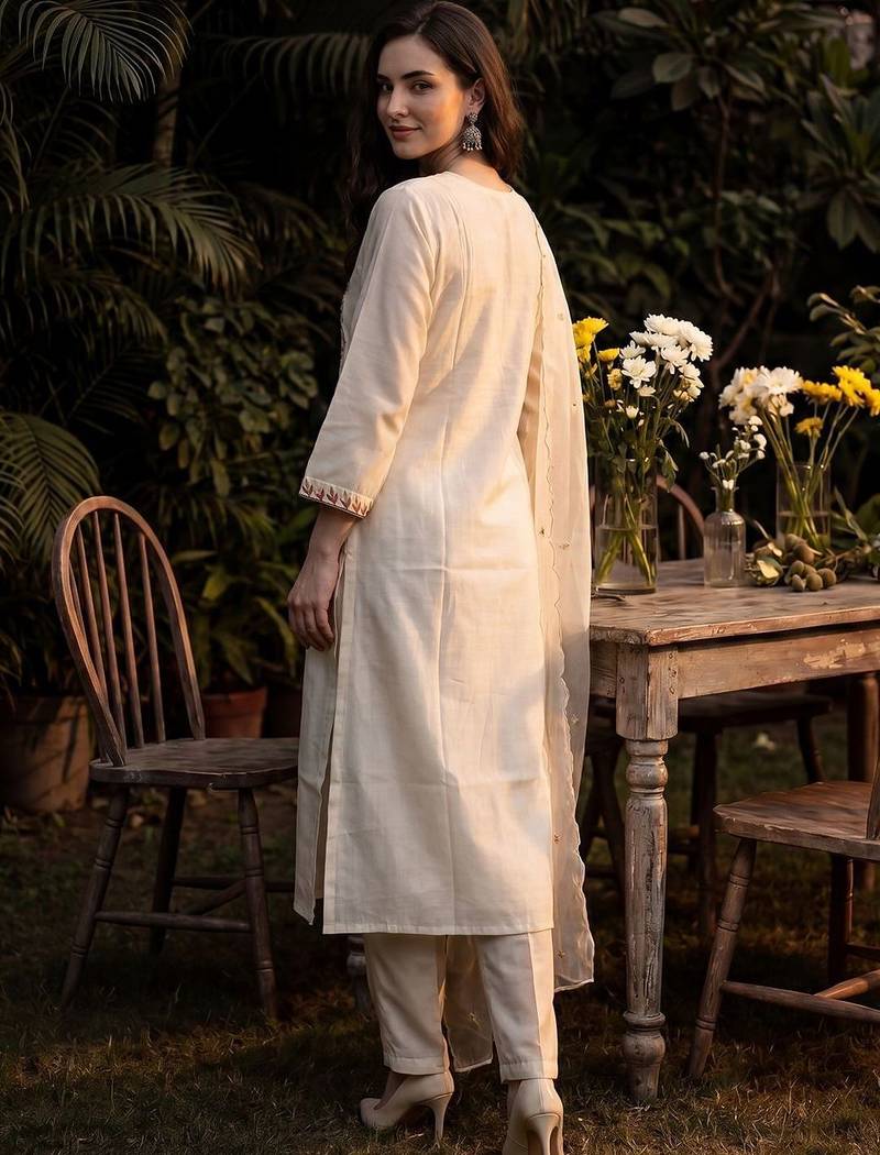 Women Floral Embroidered Thread Work Kurta with Trousers & With Dupatta