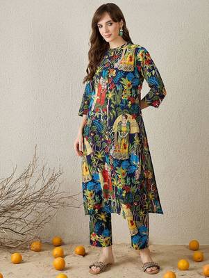 Women Printed Cotton Kurta With Trousers 1