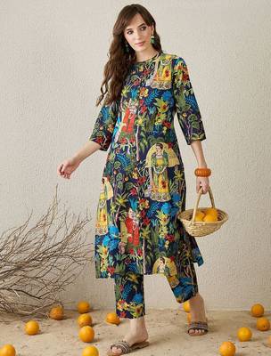 Women Printed Cotton Kurta With Trousers 5