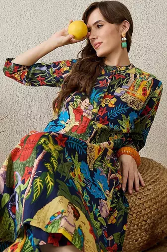 Women Printed Cotton Kurta With Trousers