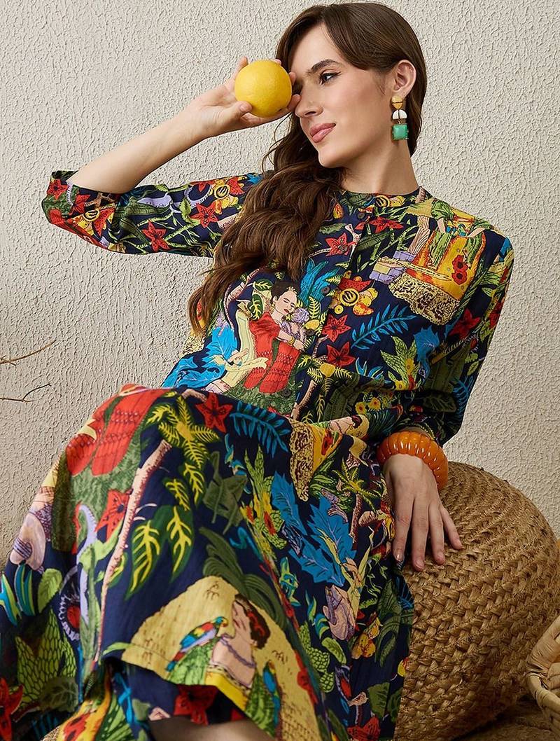Women Printed Cotton Kurta With Trousers