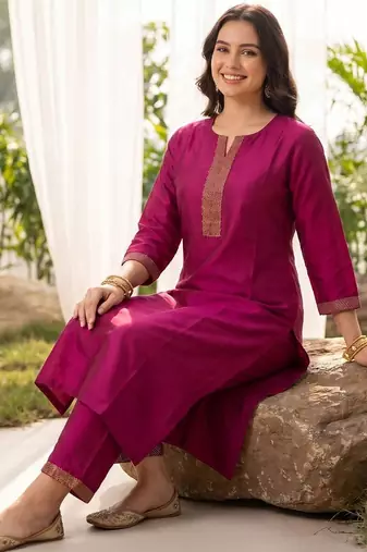 Women Ethnic Motifs Thread Work Kurta with Trousers