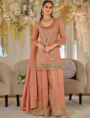 Women Ethnic Motifs Embroidered Thread Work Kurta with Sharara & With Dupatta 1