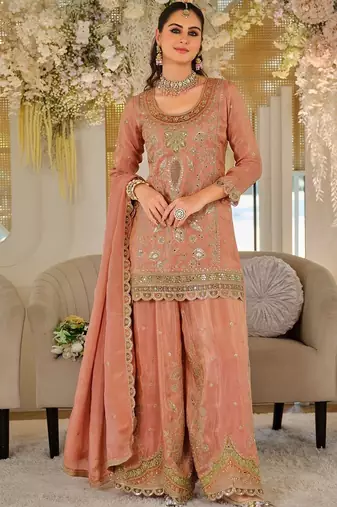 Women Ethnic Motifs Embroidered Thread Work Kurta with Sharara & With Dupatta