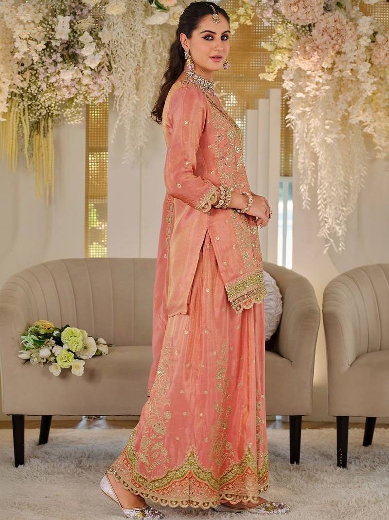 Women Ethnic Motifs Embroidered Thread Work Kurta with Sharara & With Dupatta