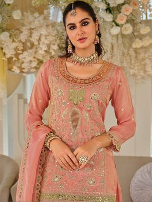 Women Ethnic Motifs Embroidered Thread Work Kurta with Sharara & With Dupatta 5