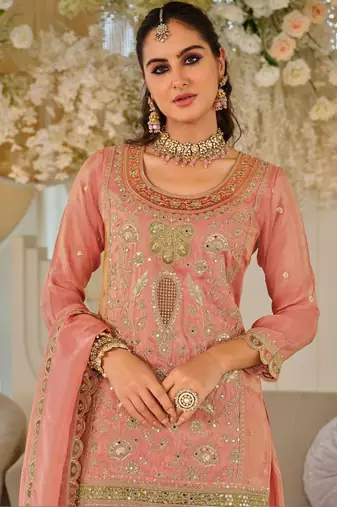 Women Ethnic Motifs Embroidered Thread Work Kurta with Sharara & With Dupatta