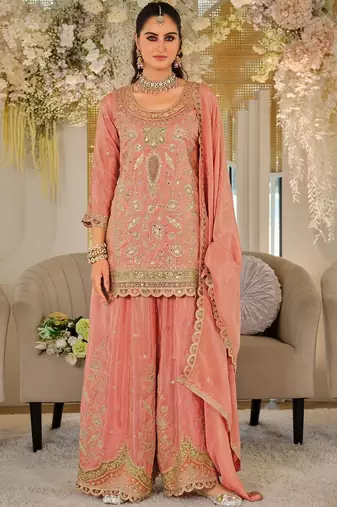 Women Ethnic Motifs Embroidered Thread Work Kurta with Sharara & With Dupatta