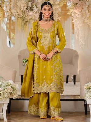 Women Ethnic Motifs Embroidered Thread Work Kurta with Sharara & With Dupatta 1