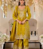 Women Ethnic Motifs Embroidered Thread Work Kurta with Sharara & With Dupatta