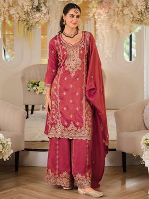 Women Ethnic Motifs Embroidered Panelled Mirror Work Kurta with Palazzos & With Dupatta 1