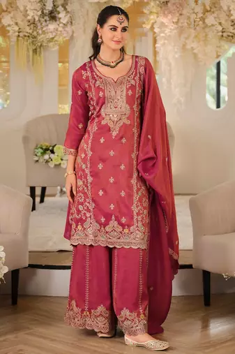 Women Ethnic Motifs Embroidered Panelled Mirror Work Kurta with Palazzos & With Dupatta