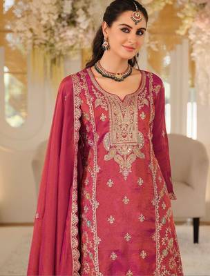 Women Ethnic Motifs Embroidered Panelled Mirror Work Kurta with Palazzos & With Dupatta 2