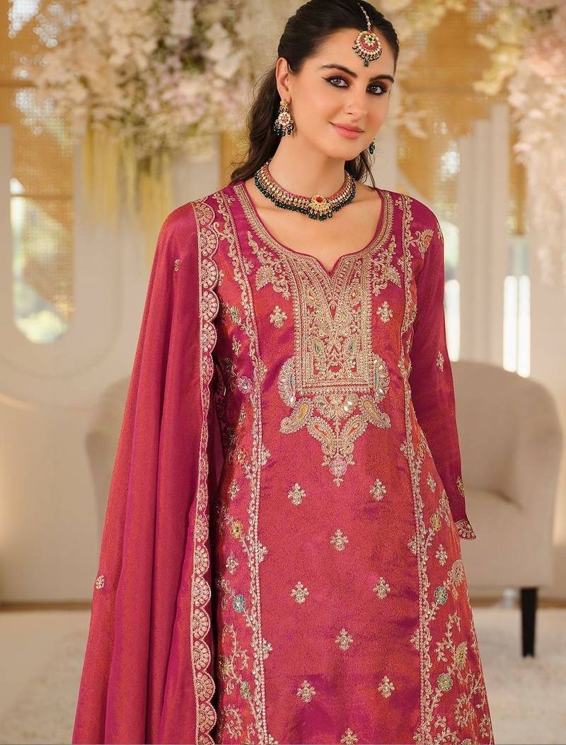 Women Ethnic Motifs Embroidered Panelled Mirror Work Kurta with Palazzos & With Dupatta