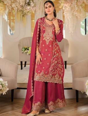 Women Ethnic Motifs Embroidered Panelled Mirror Work Kurta with Palazzos & With Dupatta 3