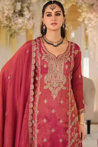 Women Ethnic Motifs Embroidered Panelled Mirror Work Kurta with Palazzos & With Dupatta