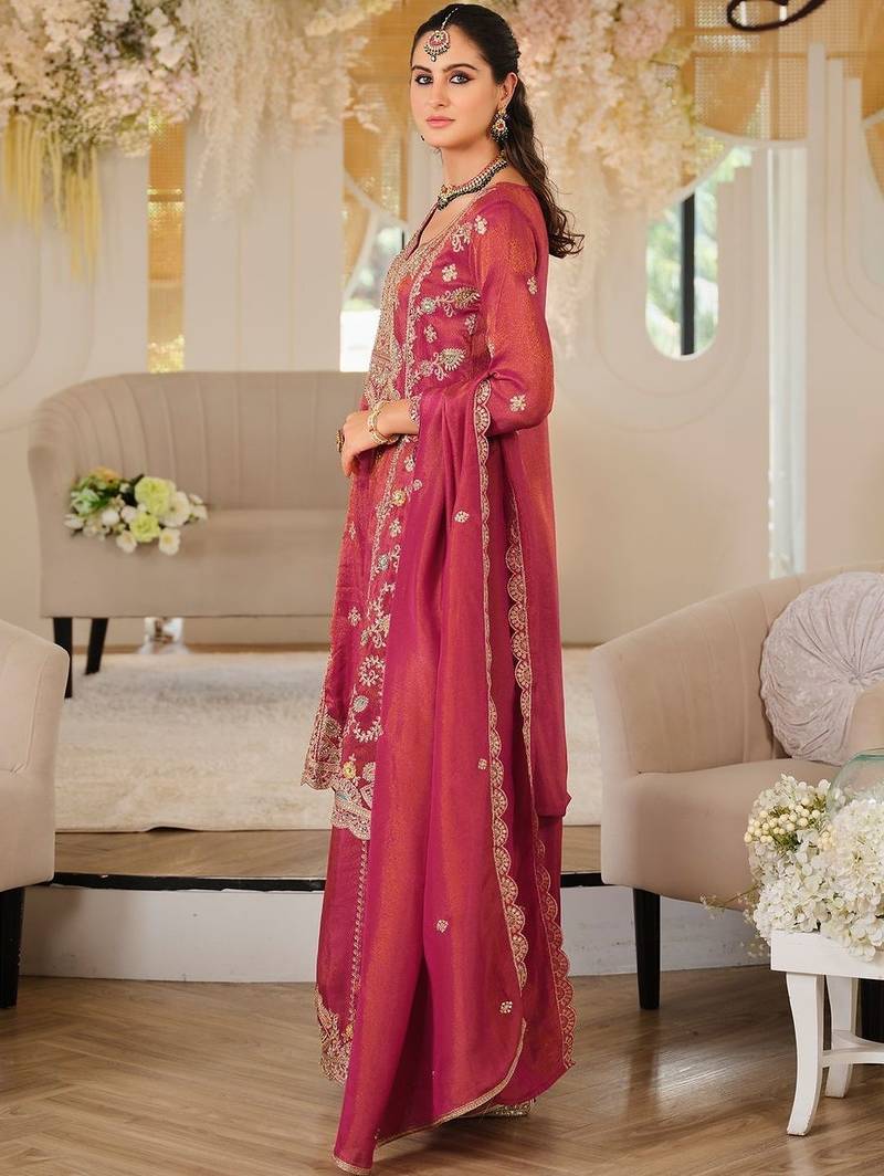Women Ethnic Motifs Embroidered Panelled Mirror Work Kurta with Palazzos & With Dupatta
