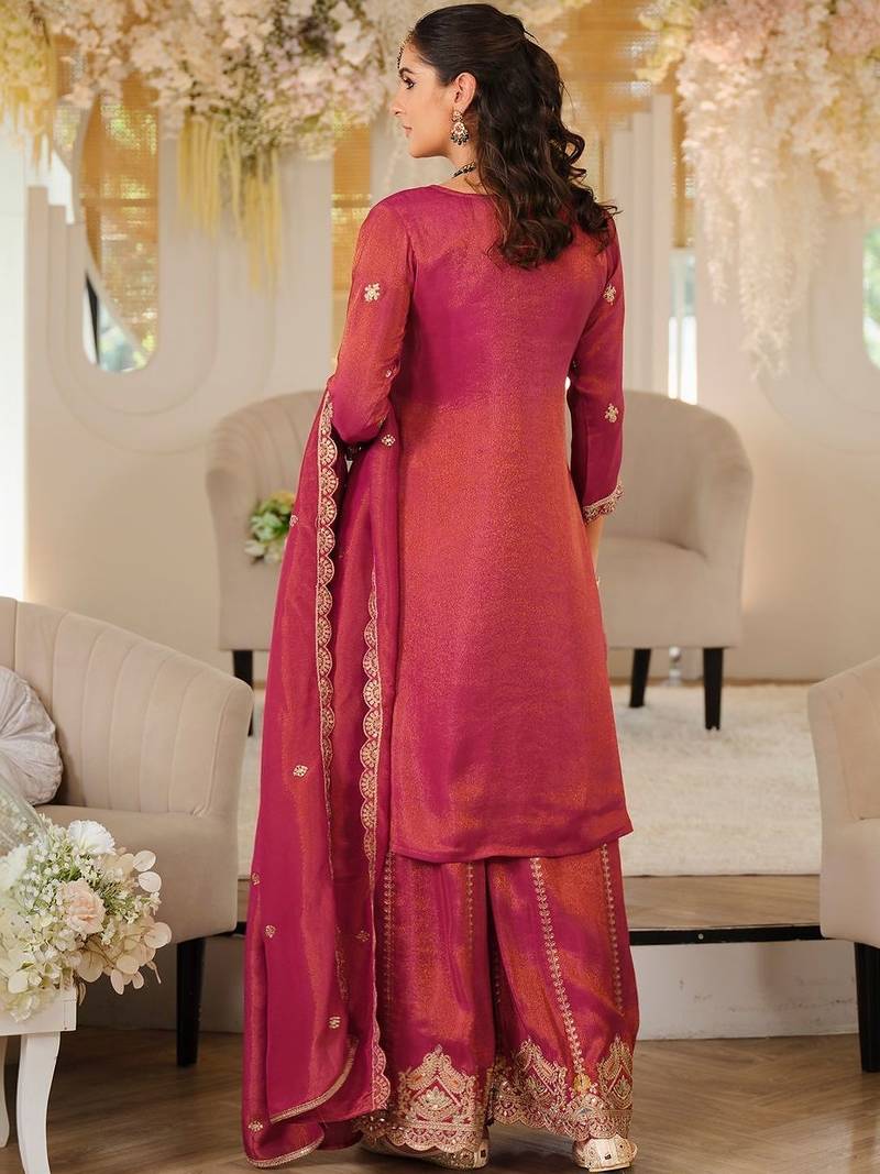 Women Ethnic Motifs Embroidered Panelled Mirror Work Kurta with Palazzos & With Dupatta