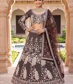 Embroidered Net Wine Lehenga Choli with  Dupatta