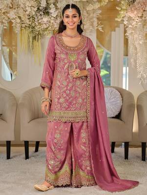 Women Ethnic Motifs Embroidered Thread Work Kurta with Sharara & With Dupatta 1