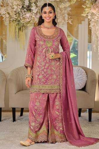 Women Ethnic Motifs Embroidered Thread Work Kurta with Sharara & With Dupatta