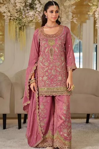 Women Ethnic Motifs Embroidered Thread Work Kurta with Sharara & With Dupatta