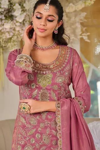 Women Ethnic Motifs Embroidered Thread Work Kurta with Sharara & With Dupatta