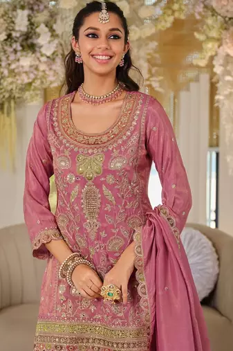 Women Ethnic Motifs Embroidered Thread Work Kurta with Sharara & With Dupatta