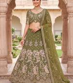 Olive Green Thread Work and Sequin Lehengas Choli 