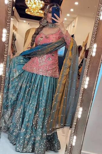 Pink sequin Embroidery Work Silk BlendSalwar Suit