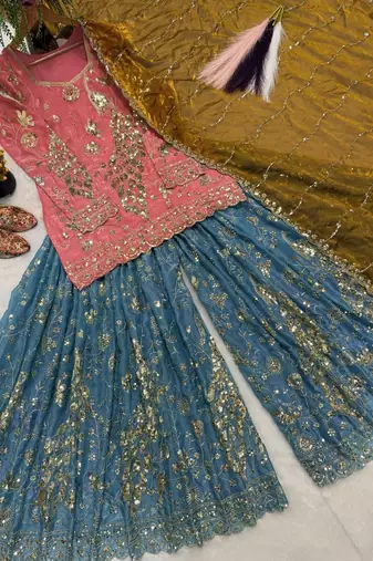 Pink Color  Sequence Embroidery Work Silk BlendSalwar Suit