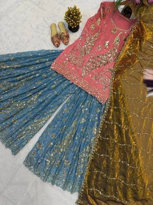 Pink Color  Sequence Embroidery Work Silk BlendSalwar Suit 3
