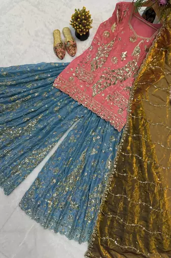 Pink Color  Sequence Embroidery Work Silk BlendSalwar Suit