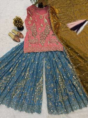 Pink Color  Sequence Embroidery Work Silk BlendSalwar Suit 4