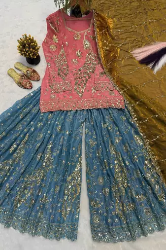 Pink Color  Sequence Embroidery Work Silk BlendSalwar Suit