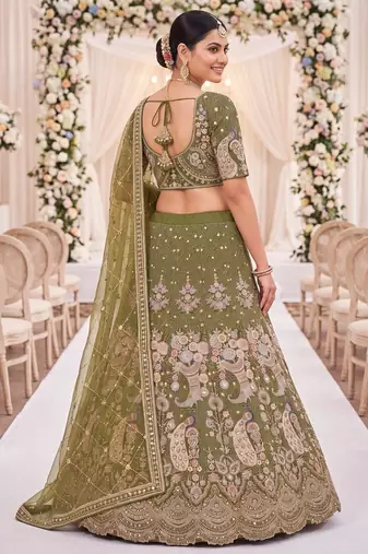 Olive Green Thread Work and Sequin Lehengas Choli 