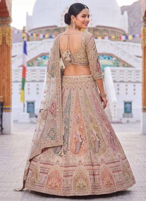 Beige Peacock Motifs and hand Embroidery Lehenga choli 3