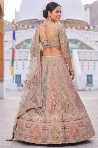 Beige Peacock Motifs and hand Embroidery Lehenga choli