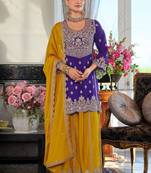 Women Ethnic Motifs Embroidered Thread Work Kurta with Sharara & With Dupatta