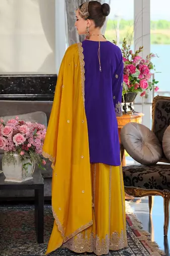 Women Ethnic Motifs Embroidered Thread Work Kurta with Sharara & With Dupatta